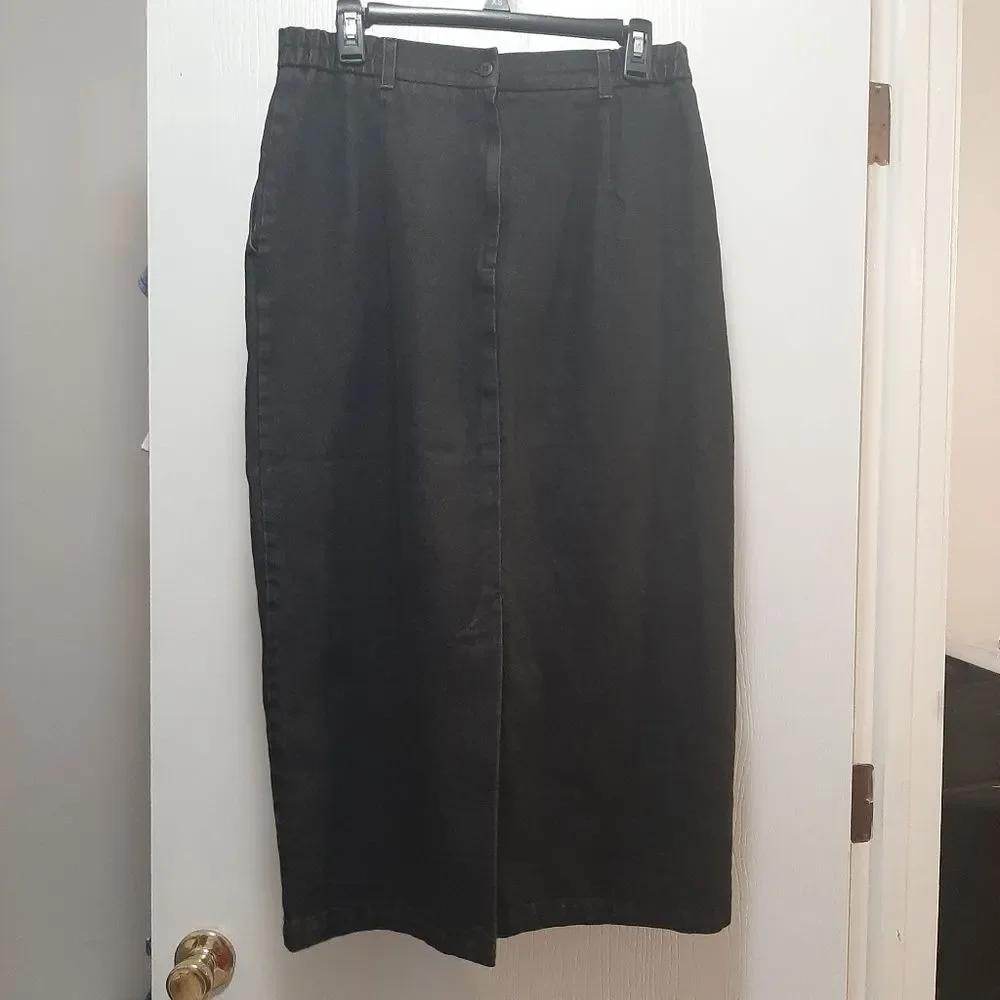I.C Isaacs Modest Denim Black Maxi Skirt Pocket Size 12